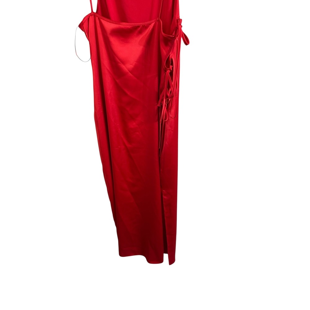 Zara Red Satin Lace Up ❤️Side Cut Out / corset midi Dress High Neck boho summer - Picture 4 of 5